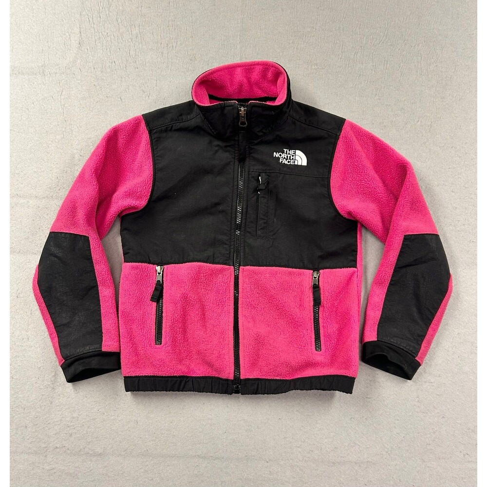 Kids The North Face Pink Black Fleece Jacket Full Zip Girls Size XS